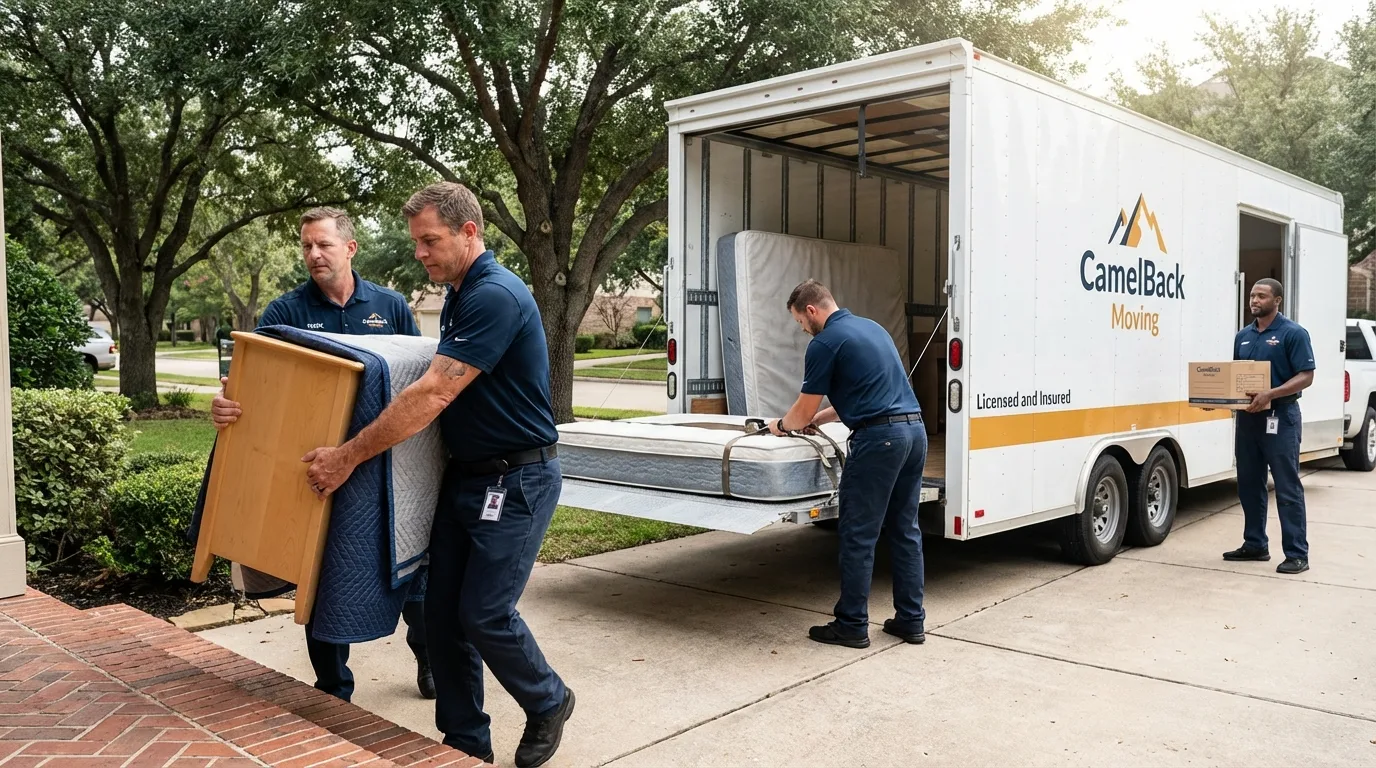 Crew loading residential truck for cross-state move from Haynesville, LA