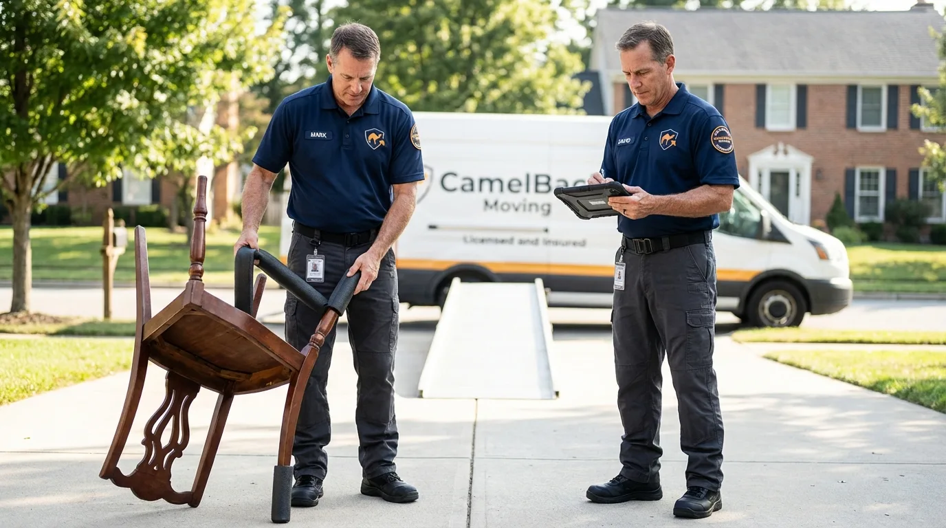 Movers inspecting furniture for damage prevention before loading in Haynesville, LA